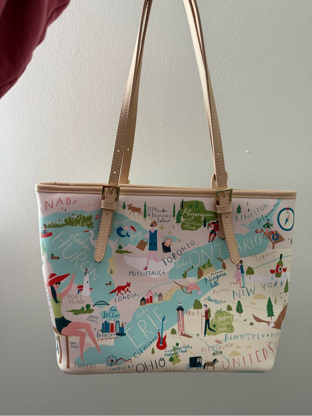 Spartina 449 Great Lakes Map Print Tote Bag with Beige Trim